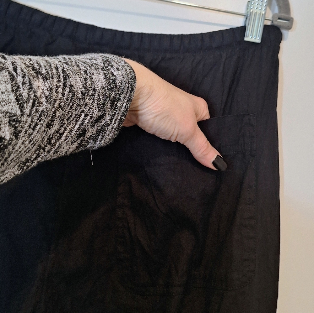 Athleta Linen Blend Stretch Wide Leg Pull On Pants High Rise Black Size Medium - Picture 14 of 16
